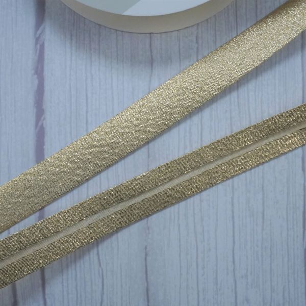 Bias Binding in Light Gold Lame Col 100 - 18mm Wide by Fany