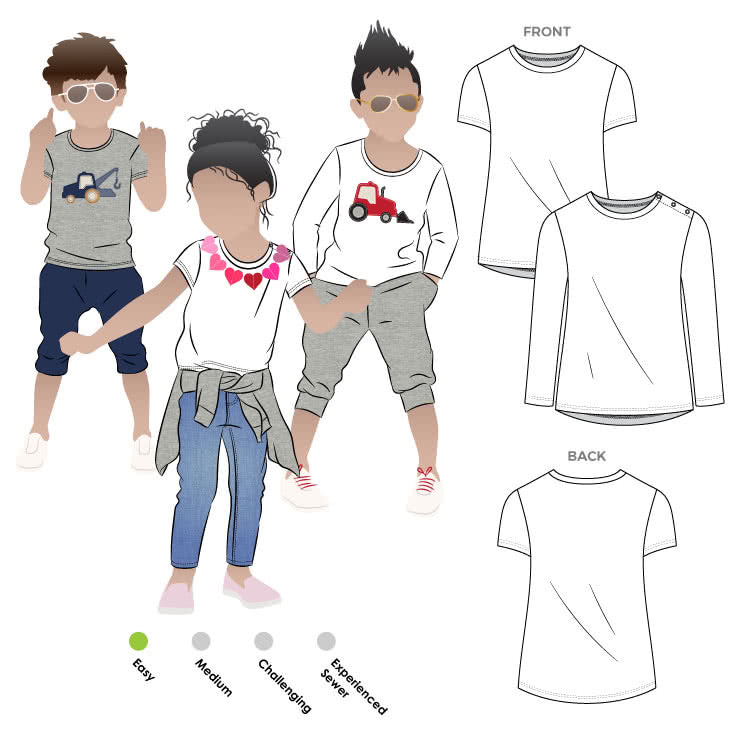 Style Arc - Billie Unisex Kids T-shirt Sewing Pattern Sizes 1 to 7