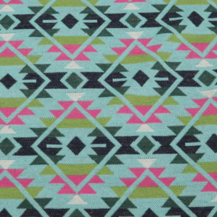 Organic Cotton Jaquard Fabric with a Western Style Print on Turquoise Blue