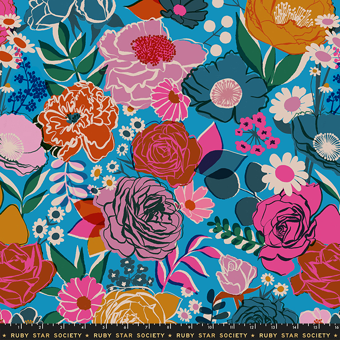 Quilt Backing Fabric 108" Wide - Floral on Bright Blue from Rise by Melody Miller for Ruby Star Society 11165 12