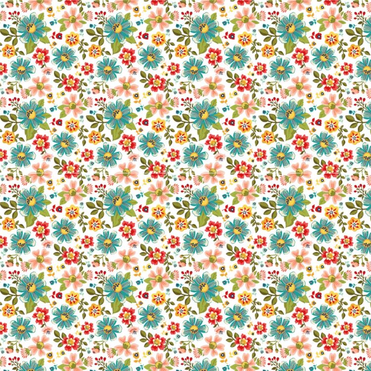 Quilting Fabric - Vintage Flowers on White from Betsy's Sewing Kit by Poppie Cotton Collection BK22100
