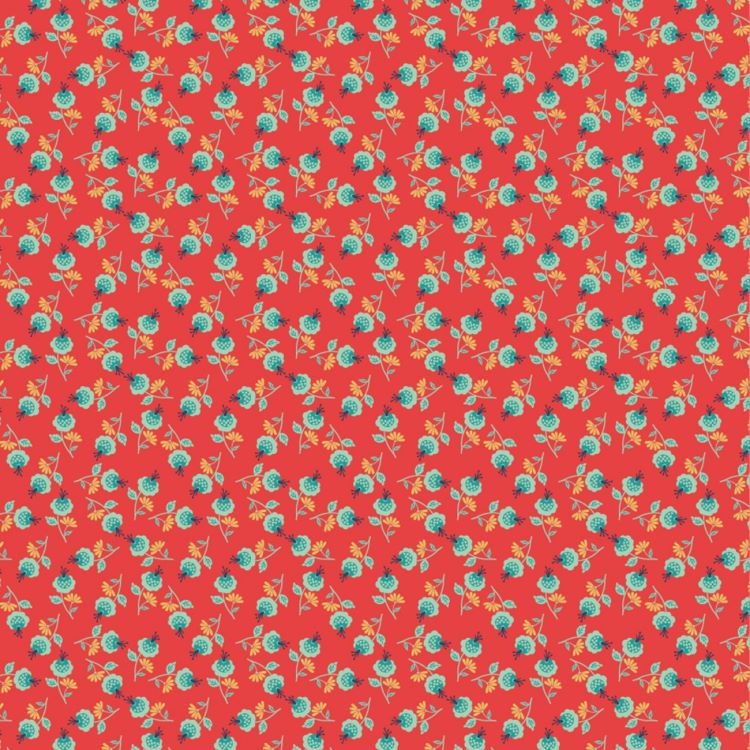 Quilting Fabric - Puff Flowers on Red from Betsy's Sewing Kit by Poppie Cotton Collection BK22110