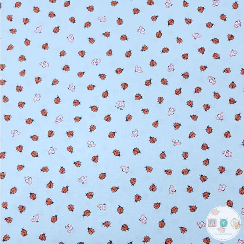 Quilting Fabric with Ladybugs Ladybirds on Turquoise Blue from Little Buggers for Ink & Arrow Fabrics