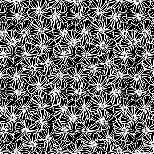 Quilting Fabric - Black and White Floral Fabric from Opposites Attract by Quilting Treasures