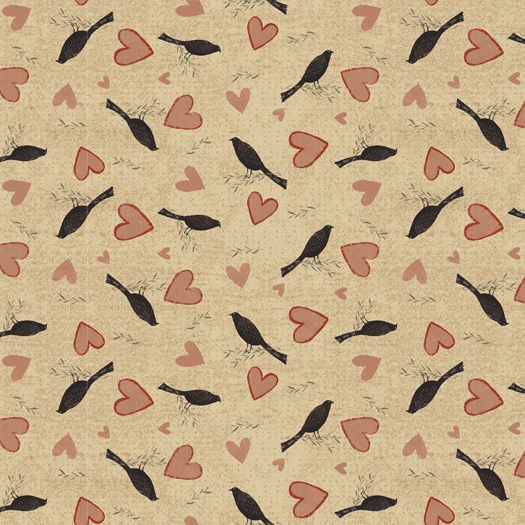 Quilting Fabric - Blackbirds & Hearts from Sunny Days by Dan Di Paolo for Clothworks Y3306 50