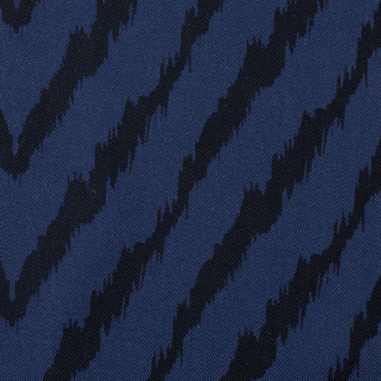 Viscose Fabric with Large Black Chevron Stripe on Jeans Blue