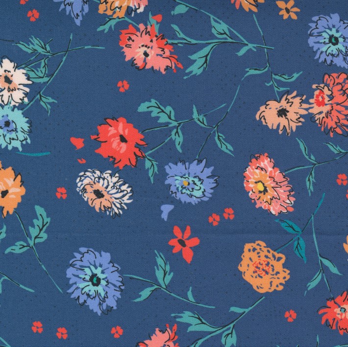 Quilting Fabric - Flower Print from Lady Bird by Crystal Manning for Moda 11871 16 Navy