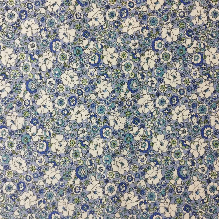 Cotton Poplin Fabric in Blue with Liberty Style Floral