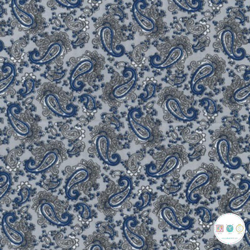 Lining Fabric - Silver & Blue Paisley Polyester 