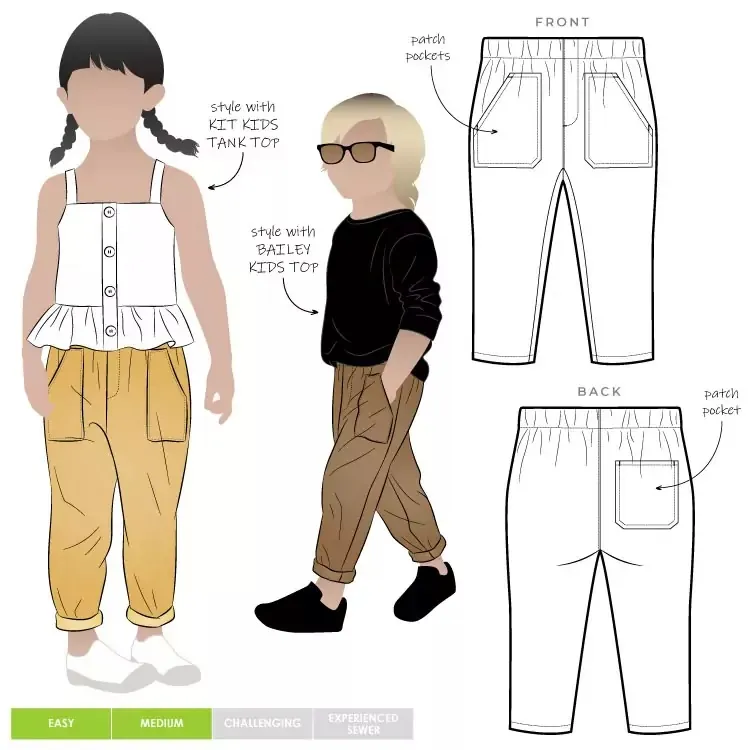 Style Arc - Bobby Kid's Woven Pant Sewing Pattern Ages 2 to 8
