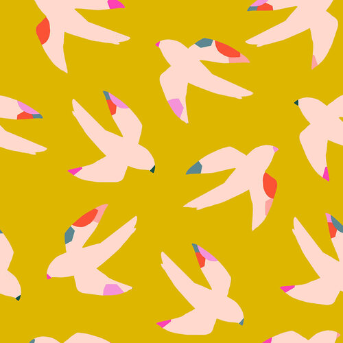 Rayon Fabric with Birds by Dashwood Studios