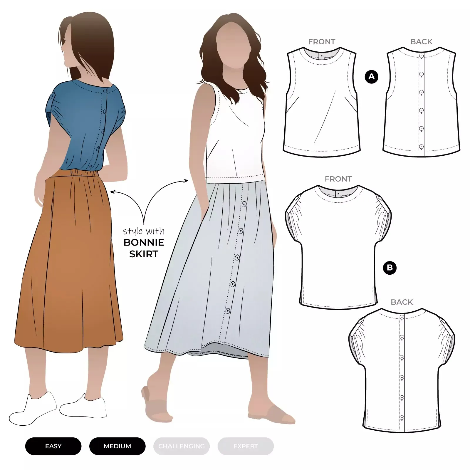 Style Arc - Bonnie Woven Tops Sewing Pattern Sizes 18-30