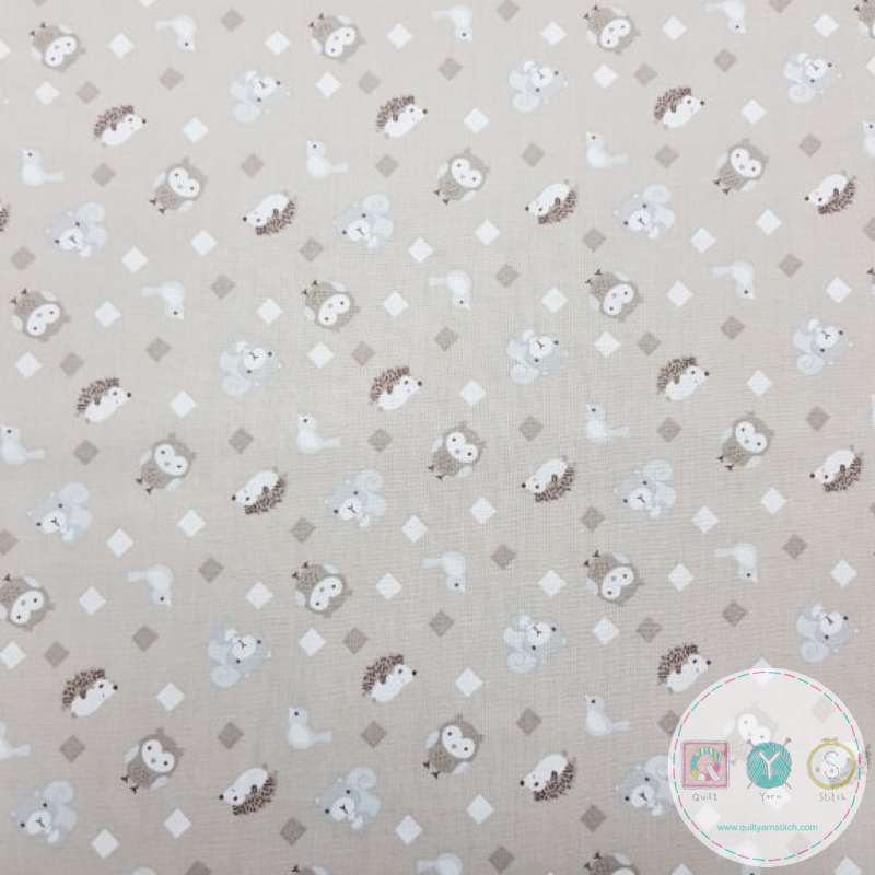 Quilting Fabric - Woodland Animals on Taupe from Little Forest by 3 Wishes for The Craft Cotton Co
