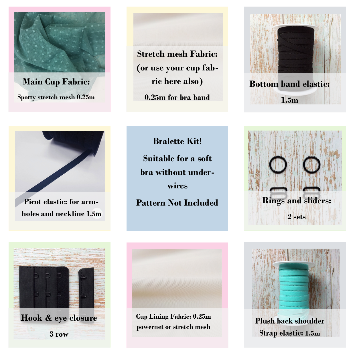 Bra Making Kit - The Dorset kit - Turquoise spotty mesh with black notions