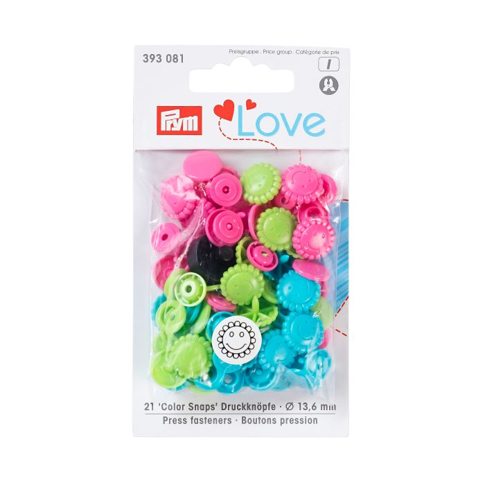 Snap Fasteners - 12.4mm Flower Shape in Pink, Blue and Green by Prym Love 393 081