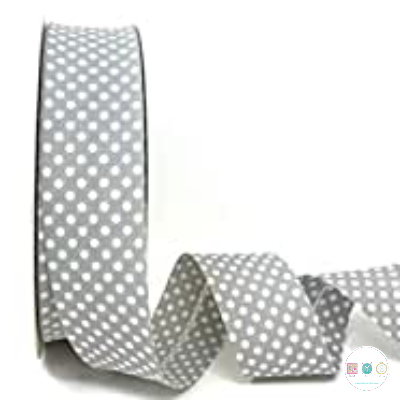 Bias Binding White Dots on Grey - 30mm Wide by Fany