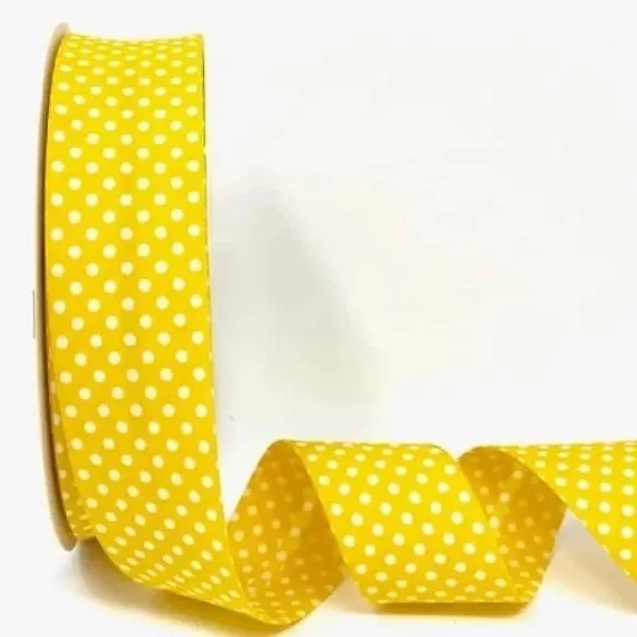 Bias Binding White Dots on Yellow - 30mm Wide by Fany