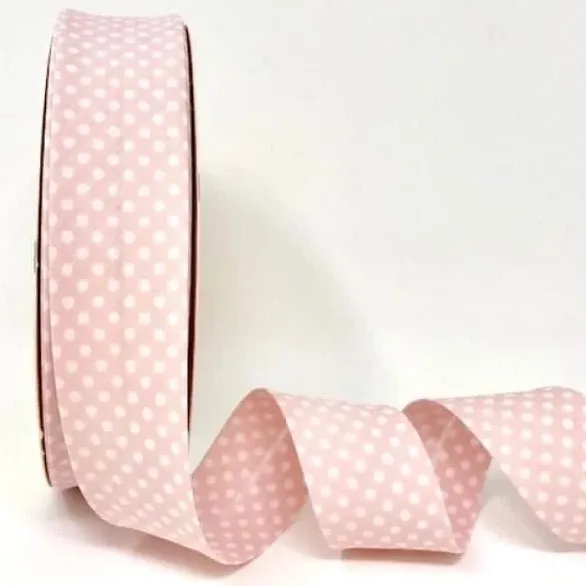 Bias Binding White Dots on Baby Pink Col. 31 - 30mm Wide by Fany