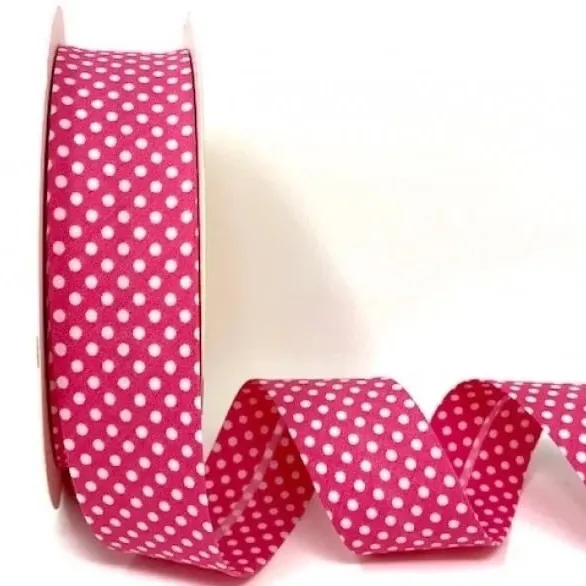 Bias Binding White Dots on Cerise Pink - 30mm Wide by Sew Cool