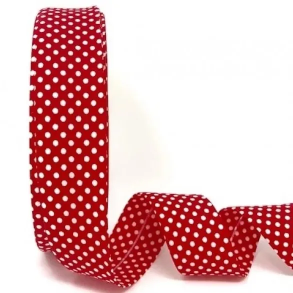 Bias Binding White Dots on Red Col. 46 - 30mm Wide by Fany