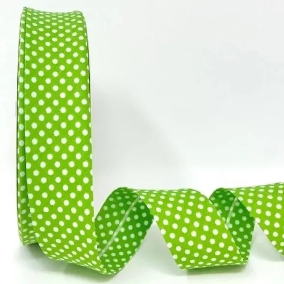 Bias Binding White Dots on Lime Green Col. 56 - 30mm Wide by Fany