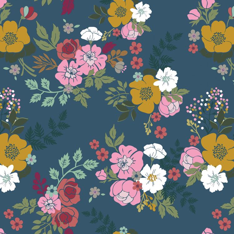 Quilting Fabric - Large Floral from Whimsical Romance by Keera Job for Riley Blake Designs C11080R-Denim
