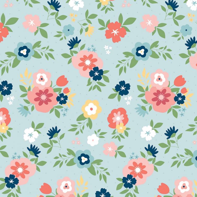 Quilting Fabric - Floral on Blue from Sew Much Fun by Echo Park Collection for Riley Blake C12450R