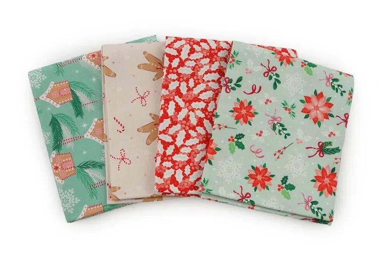 Quilting Fabric - Fat Quarter Bundle - Baubles & Bows Berries - Aqua - by the Craft Cotton Company