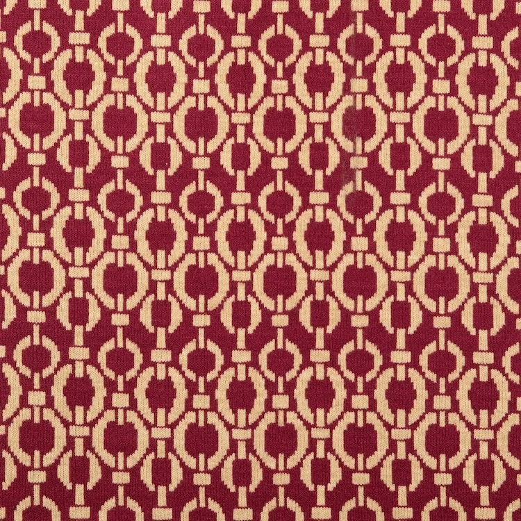 Stretch Viscose Blend Jaquard Fabric with Chain Pattern in Burgundy Red