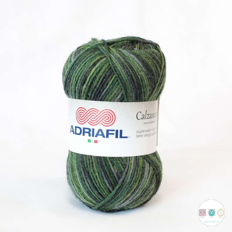 Yarn - Adriafil Calzasocks Wool Blend Sock Yarn in Green Mix 40