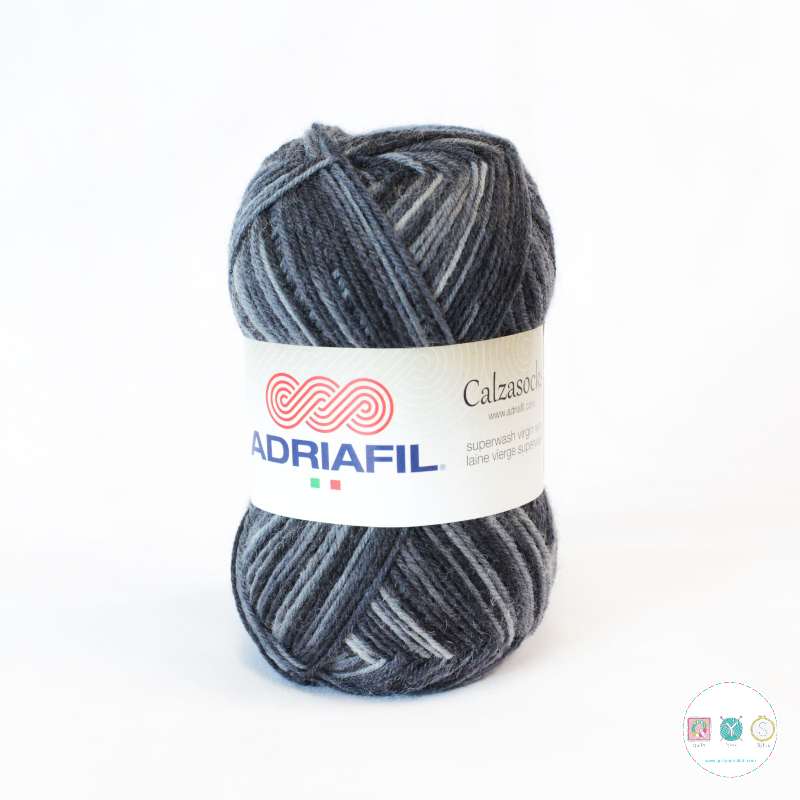 Yarn - Adriafil Calzasocks Wool Blend Sock Yarn in Black Grey Mix 50