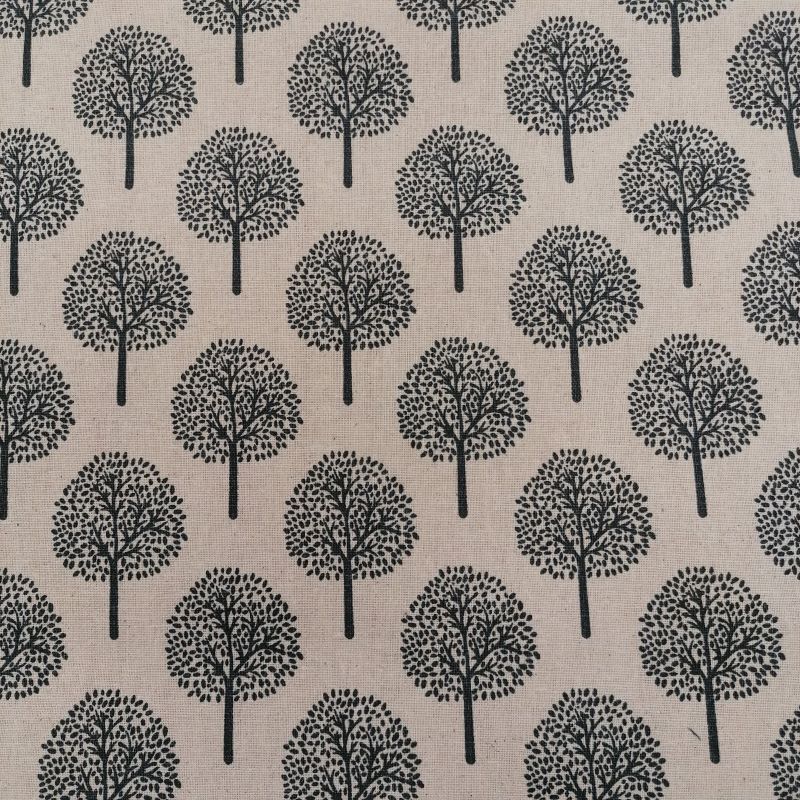 Canvas Fabric - Grey Trees On Natural