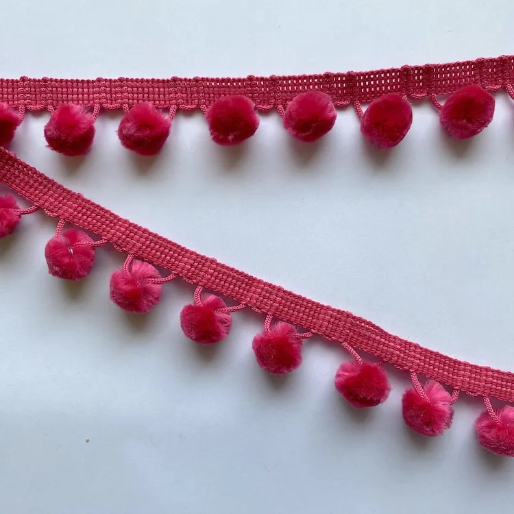 28mm Velvet Touch Pom Pom Trim in Fuchsia Pink