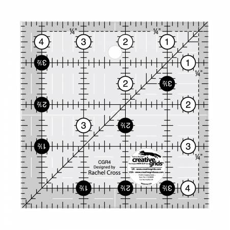 Patchwork & Quilting Ruler - 4.5" Square by Rachel Cross for Creative Grids CGR4