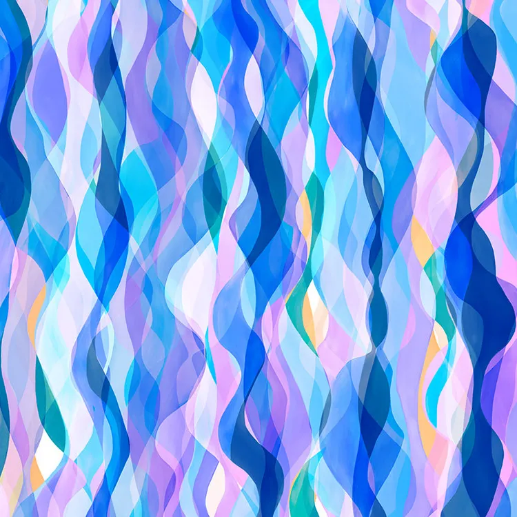 Rayon Fabric with Abstract Waves in Blue and Purple Tones from Chroma by Dashwood Studios