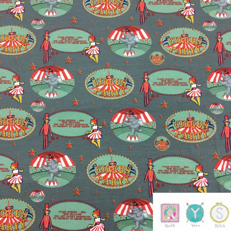 Cotton Jersey Fabric - Circus Party On Grey - Quilt Yarn Stitch