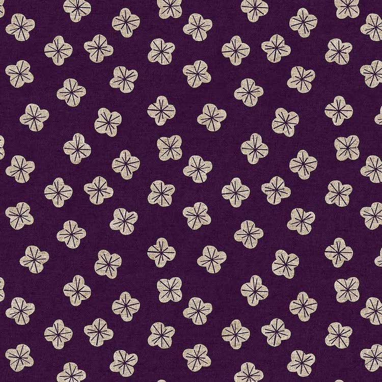 Lightweight Cotton Linen with Natural Flower on Purple by Elise Young for Figo Fabrics