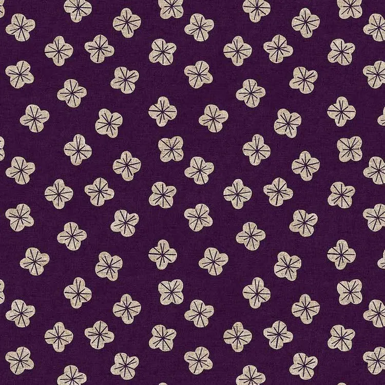 Lightweight Cotton Linen with Natural Flower on Purple by Elise Young for Figo Fabrics