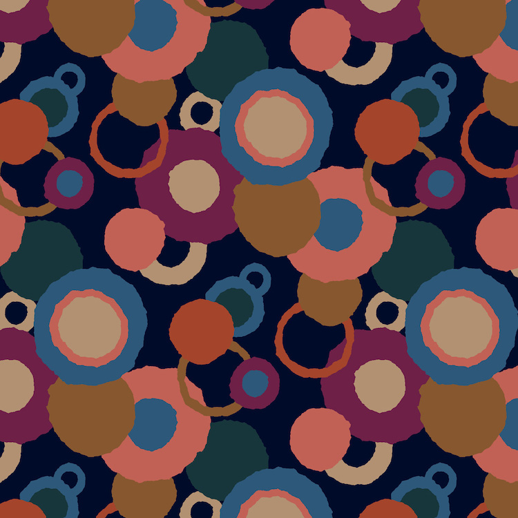 Cotton Corduroy Fabric with Abstract Circles on Navy by Sholto Drumlanrig for Dashwood Studios
