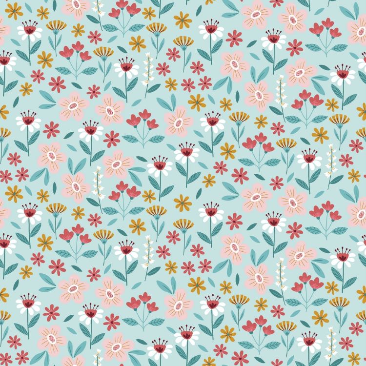 Cotton Poplin Fabric Turquoise Floral
