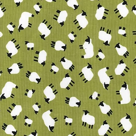 Cotton Poplin Fabric with Small Sheep on Green
