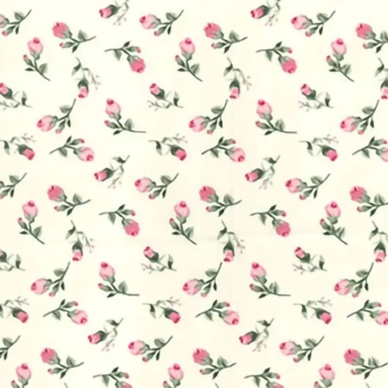 Cotton Poplin Fabric with Rosebuds on Ivory White