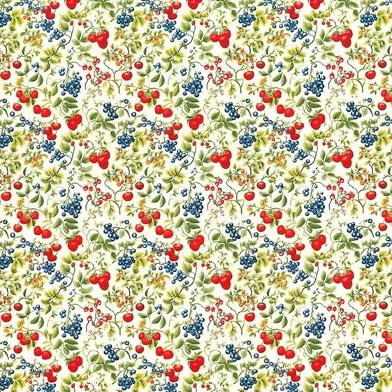 Cotton Poplin Fabric with Berries On Cream 
