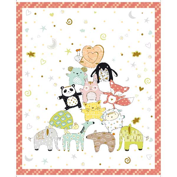 Quilting Fabric Panel - Cute & Cuddly Animal Tower by Turnowsky for Northcott 29000 -Z