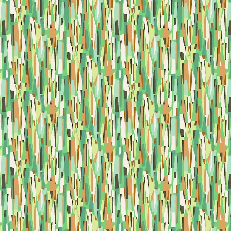 Cotton Lawn Fabric with Abstract Dash Pattern in Green Tones by Dashwood Studios
