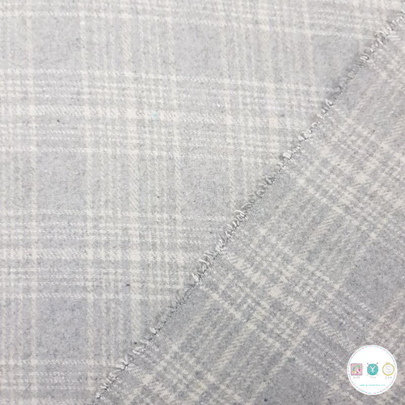 Wool Blend Coat Fabric in Grey Check