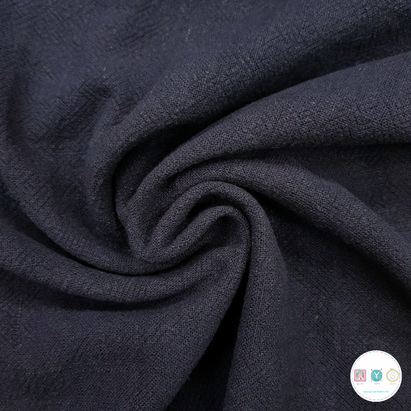 REMNANT - 0.5m - Stonewashed Textured Linen Fabric in Navy Blue