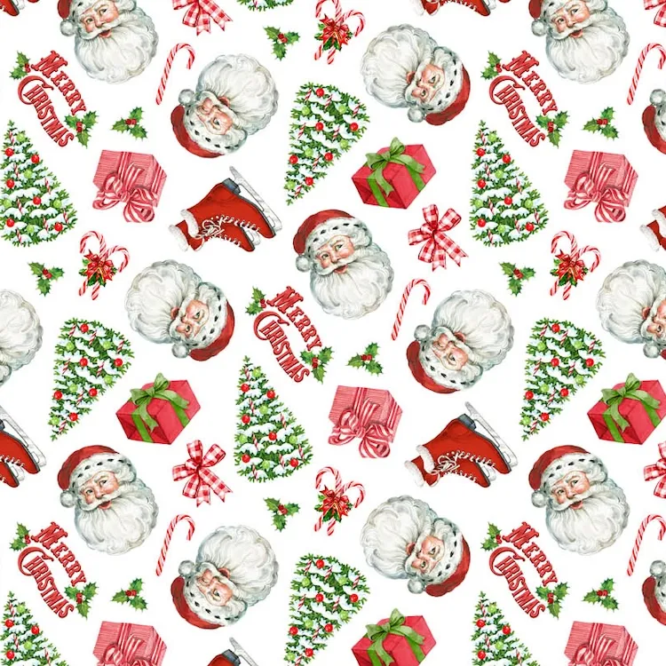 Quilting Fabric - Santa Heads on White from Vintage Christmas by Deborah Edwards for Northcott DP28165-10