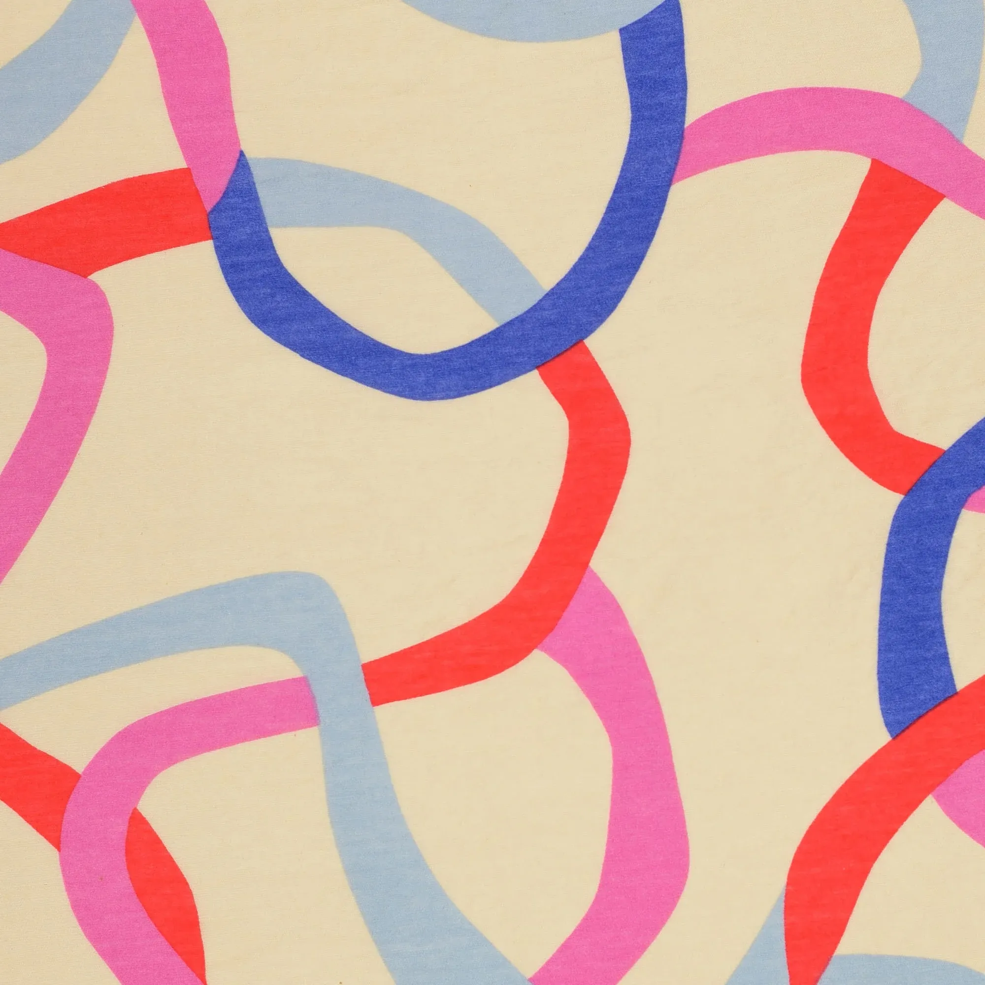 Lightweight Viscose Blend Fabric with Squiggly lines in Red and Blue on Off White