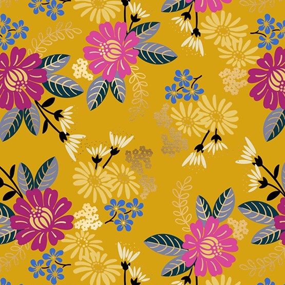 Quilting Fabric - Floral on Goldenrod from Reign by Rashida Coleman Hale for Ruby Star Society RS1026 12M
